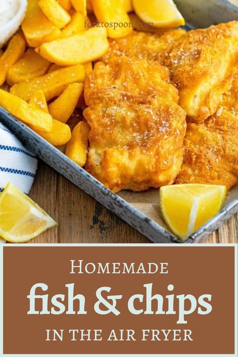 Fish And Chips In Air Frier, Air Fry Fish And Chips Recipe, Air Fryer Fish And Chips Beer Batter, Beer Batter Fish In Air Fryer, Air Fried Cod Recipes, Beer Batter Fish And Chips Air Fryer Recipe, Air Fryer Halibut Fish And Chips, Homemade Fish And Chips Air Fryer, Air Fryer Fish Nuggets