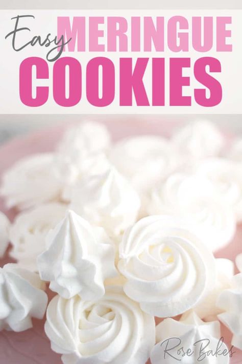 These Easy Meringue Cookies are sweet, crispy & as light as a cloud.AKA Forgotten Cookies, meringues are easy to make (with only 3 ingredients) & fat-free! #meringues #meringuecookies #easy #fatfree #dessert Rose Meringue Cookies, Forgotten Cookies Recipe, Easy Meringue Cookies, Fat Free Desserts, Perfect Meringue, Easy Meringues, Forgotten Cookies, Meringue Cookie, Meringue Cookie Recipe