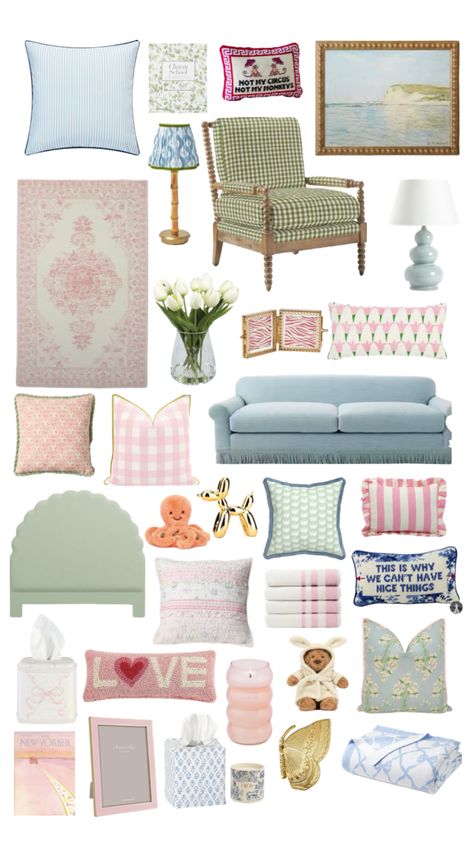 Love Shack Fancy Room Ideas, Charleston Room Aesthetic, Funky Dorm Room Ideas, Grandmillenial Style Bedrooms, Cute Appartement Aesthetic, Classy Dorm Room Ideas, Pink And Blue Room Aesthetic, Pink And Blue Dorm, College Apartment Room Ideas