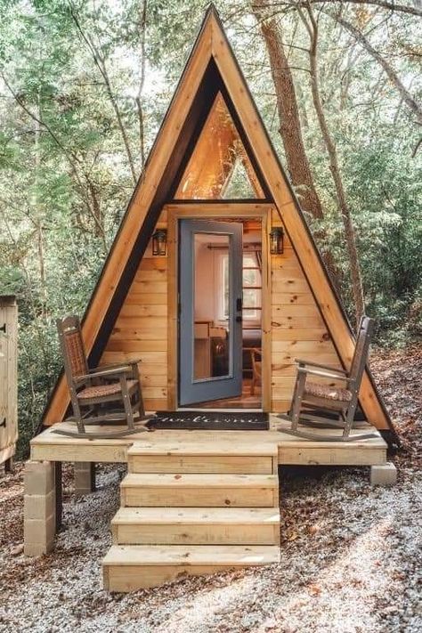 A Frame Pavilion, A Frame Bunkie, A Frame On Wheels, Glamping Pods Cabins, A Frame Cabin Storage Ideas, Tiny A Frame Interior, A Frame She Shed, Simple A Frame Cabin, Ecolodge Design