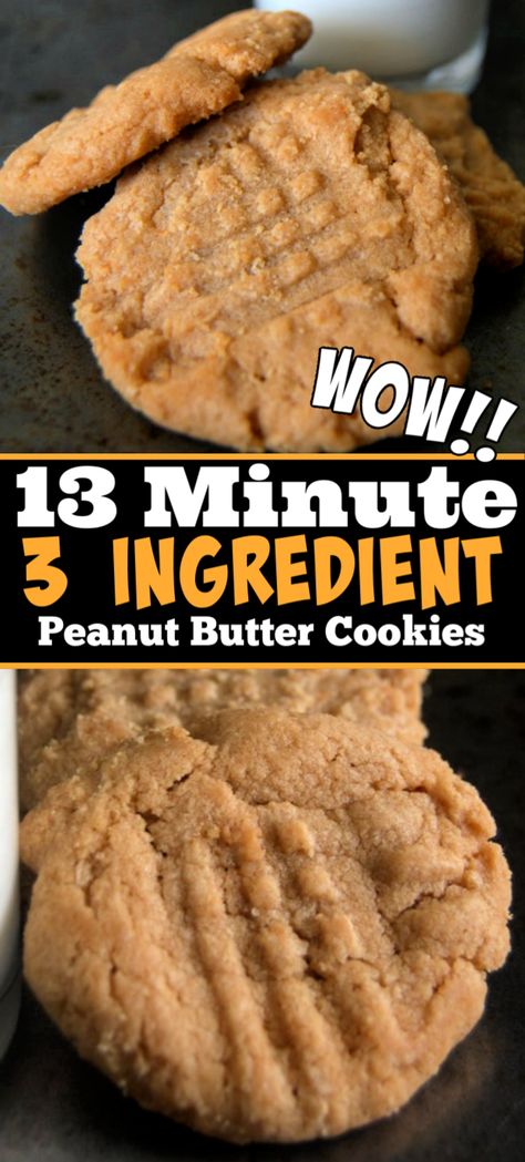 3 Ingredient Peanut Butter Cookies, Galletas Keto, Turtle Brownies, Easy Peanut Butter Cookies, Yummy Deserts, Delish Desserts, Thing To Make, Dessert Simple, Baked Cookies