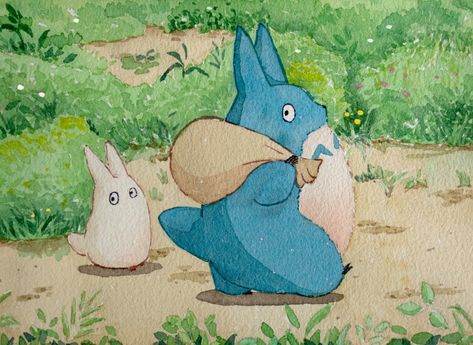 My first time actually drawing scene from Studio Ghibli. This Totoro watercolor painting is now on Rosemary Cat channel in full version! Please check it out 🥰 Ghibli Art Totoro, My Neighbor Totoro Watercolor, Studio Gibley Art, Totoro Watercolor Paintings, Studio Ghibli Color Pencil Art, Ghibli Drawing Watercolor, Watercolour Studio Ghibli, Studio Ghibli Painting Watercolor, Studio Ghibli Frog