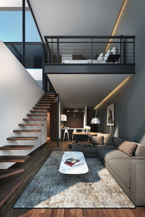 Loft bedroom by Aflo Arquitectos Open Toilet, Industrial Lofts, Open House Plans, Stair Case, Loft Interiors, Bathroom Door, Loft House, Loft Living, Apartment Aesthetic