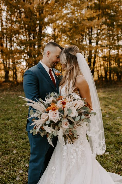 Rust And Navy Bridal Bouquet, Blue And Rust Wedding Bouquet, Navy Blue Groomsmen Suits Fall Wedding, Rust Pink And Navy Wedding, Navy Blue Tux Fall Wedding, Navy Blue Suit Fall Wedding, Navy Rust Sage Wedding, Rust And Navy Wedding Invitations, Navy Blue Suit Rust Tie