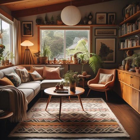 15 Cozy Mid Century Modern Living Room Ideas Cozy Living Rooms Gray Couch, Cottagecore Mid Century Modern, Cosy Mid Century Living Room, Mid Mod Boho Living Room, Small Mid Century Living Room, Mid Century Inspired Living Room, Boho Mid Century Living Room, Cozy Living Room Designs Small Spaces, Earth Toned Living Room