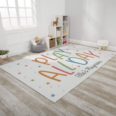 Decorate the playroom with the playroom quotes personalized playroom area rug Customize: Yes, Rug Size: Rectangle 5' x 8' | 96 x 60 x 0.5 in Rug - Personalization Mall Polka Dots Handwoven White / Brown / Green Area Rug Polyester | 96 H x 60 W x 0.5 D in | Wayfair Area Rug For Play Room, Toddler Girls Playroom Ideas, Playroom For Girls Ideas, Study And Playroom Room Ideas, Front Room Playroom Ideas, Kids Playroom Rug, Toddler Girl Playroom Ideas, Playroom Small Space, Kids Small Playroom Ideas