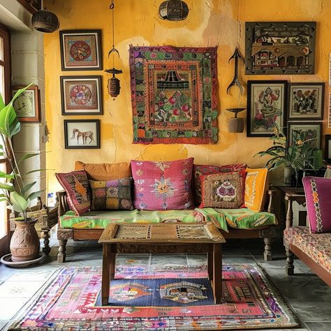 Indian Eclectic Interiors, Rustic Indian Home Decor, India Home Decor Ideas Indian Style, South Asian Inspired Home Decor, Indian Colonial Decor, Indian Rental Home Decor, American Bedroom Ideas, Indian Interior Decor, India House Interior