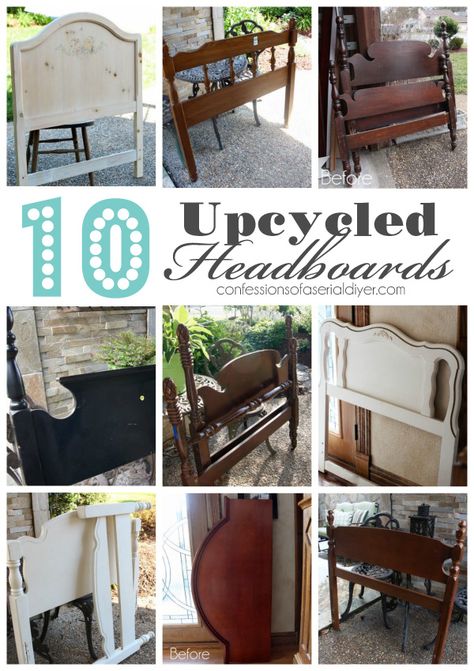 What To Do With Headboards, Repurpose Wood Headboard, Repurpose Headboard And Footboard, Headboard Refinish Ideas, What To Do With Old Headboards, Refinished Headboard Wood, Antique Headboard Ideas, Bed Upcycle, Headboard Repurpose