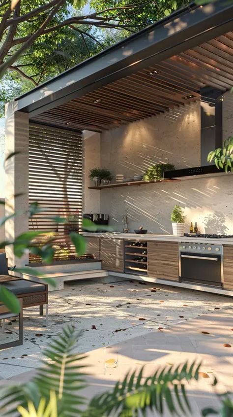 Terrace Grill Design, Outside Bbq Area Ideas, Bbq Garden Design, Patio Grill Area, Bbq Area Ideas Outdoor, Patio Bbq Area, Verandah Ideas, Kitchen Designs Ideas, Bbq Areas