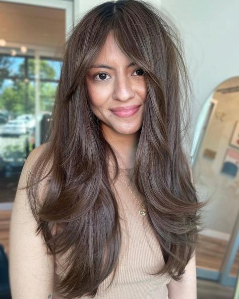 Dark Ash Hair Color, Brown Hair Color Styles, Ash Brown Hair Color Ideas, Ash Brown Hair Dye, Medium Ash Brown Hair, Dark Ash Brown Hair, Stylish Bangs, Hair Color Styles, Light Ash Brown Hair