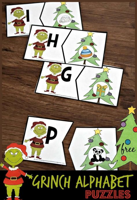 These FREE Grinch Alphabet Puzzles are such a fun literacy activity for early readers in December. These are SO CUTE!! #grinch #grinchactivities #christmasactivities #alphabetpuzzles #kindergartenworksheetsandgames #freechristmasprintables #kindergarten #preschool Grinch Worksheets, Free Grinch Printables, Christmas Science Experiments, Christmas Literacy, December Kindergarten, Christmas Math Worksheets, Grinch Crafts, Christmas Learning, Preschool Christmas Activities