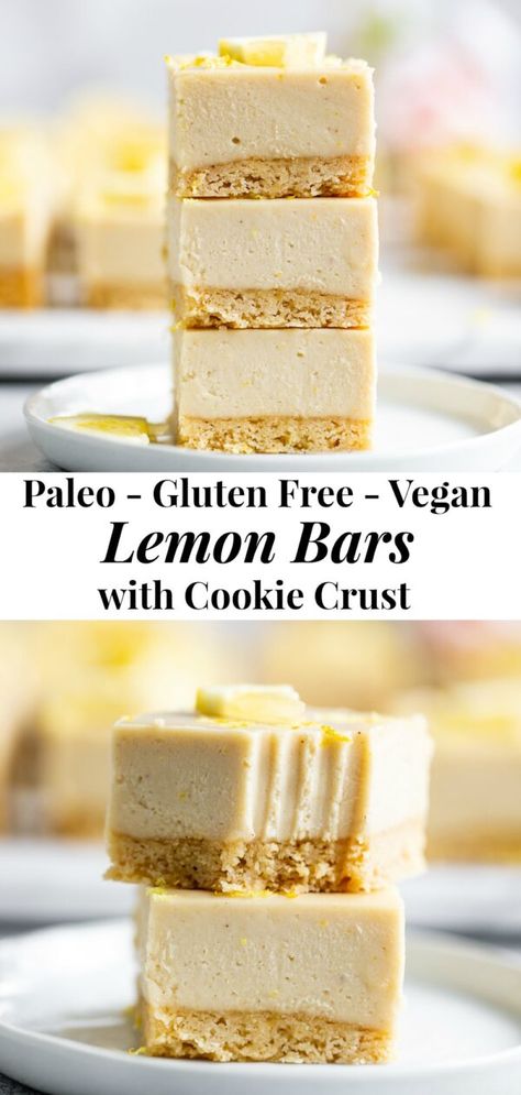 These tart, sweet, paleo lemon bars have a sugar cookie crust and creamy cashew based lemon layer. This healthy spring dessert is totally dairy free, paleo, egg free with a vegan option. Great easy dessert for holidays like Mother’s Day and Easter. I used affordable paleo baking ingredients from ALDI to make all the flavors shine. #paleo #cleaneating #vegan #AD Healthy Spring Desserts, Paleo Lemon Bars, Lemon Curd Dessert, Vegan Lemon Bars, Oreo Pudding, Sugar Cookie Crust, Clean Dessert, Lemon Bar, Paleo Recipes Dessert