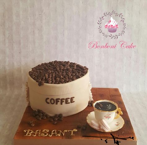 Coffee  by Bonboni Cake Coffee Cake Ideas Birthday, Coffee Cake Decoration Ideas, Coffee Mug Shaped Cake, Coffee Mug Cake Design, Coffee Cake Design Ideas, Coffee Theme Cake Ideas, Cake Coffee Design, Coffee Lover Cake Design, Coffee Cake Birthday