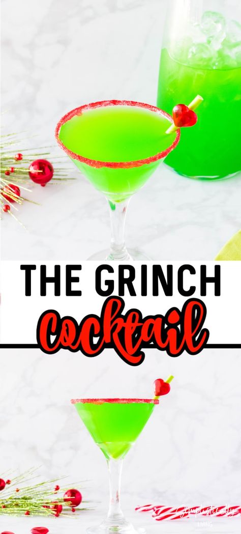 Green Christmas Drinks For Adults, Grinch Theme Cocktails, Grinch Cocktail Recipe, Grinch Cocktails, The Grinch Cocktail Recipe, Grinch Cocktail, Holiday Drinks Alcohol Christmas, Grinch Drink, Grinch Punch