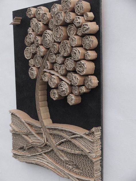 Cardboard Wall Decor, Cardboard Art Projects, Cardboard Relief, Cardboard Art Sculpture, Cardboard Tree, Diy Paper Flowers, Penanda Buku, Cardboard Sculpture, Relief Sculpture