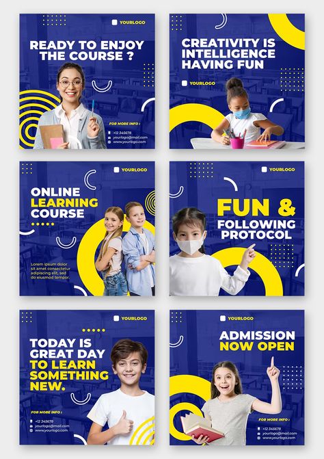 E-Learning Instagram Post Templates PSD School Instagram Post Ideas, School Instagram Feed, Educational Instagram Post, Education Instagram Post, Education Social Media Post, School Instagram Post, Create Canva Templates, School Social Media Post, School Social Media