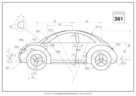 2D CAD EXERCISES 361 - STUDYCADCAM Autocad Isometric Drawing, Drawing Program, Orthographic Drawing, 3d Geometry, Autocad Tutorial, Mechanical Projects, Mechanical Engineering Design, 2d Drawing, Drawing Programs