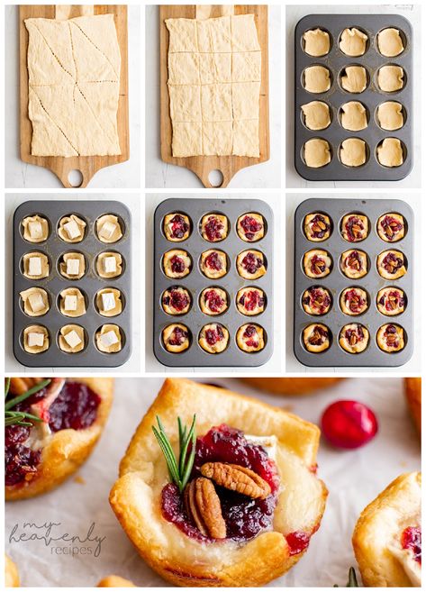 Cranberry Brie Bites Crescent Cranberry Brie Bites, Brie Bites With Crescent Rolls, Christmas Appetizers With Brie, Puff Pastry Recipes Brie, Brie And Crescent Rolls, Cranberry Brie Bites Crescent Rolls, Baked Brie Bites In Puff Pastry, Brie Cranberry Puff Pastry, Brie And Cranberry Puff Pastry