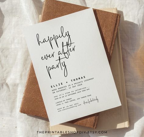 Elopement Celebration, Happily Ever After Party, Ever After Party, Elopement Party, Elopement Reception, Reception Invitation, Elopement Announcement, Wedding Reception Invitations, Wedding After Party