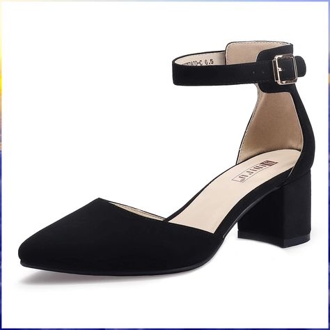 IDIFU Women's IN2 Pedazo Dress Shoes Low Block Heels Comfortable Chunky Closed Toe Ankle Strap Wedding Pumps Short Black Heels, Trendy Black Heels, Black Heels Prom, Closed Toe Block Heels, Heels Comfortable, Heels Aesthetic, Black Heels Low, Wedding Pumps, Closed Toe Heels