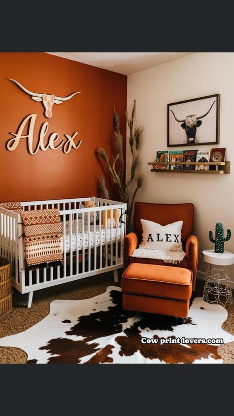 Rust Nursery Ideas, Western Nursery Paint Colors, Western Nursery Ideas Boy, Country Boho Nursery, Yellowstone Nursery Theme, Wild West Nursery Boy, Small Boy Nursery Ideas, Country Nursery Baby Boy, Baby Rooms Boys