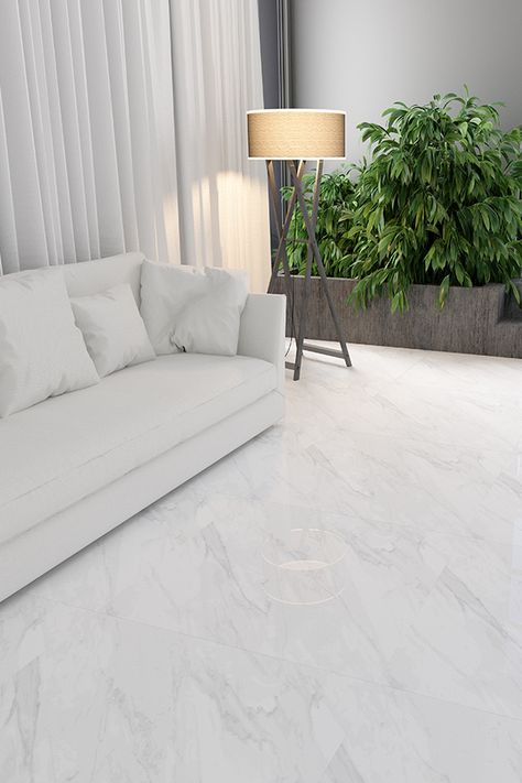 White Tiles Living Room Floor Interiors, White Floor Apartment, Off White Tiles Floor, Marble Tile Floor Living Room, Tile For Living Room Floor, White Floor Living Room Modern, White Marble Living Room Floor, White Flooring Living Room, Marble Bedroom Floor