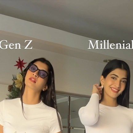 Hanna Khan on Instagram: "Millennial vs Gen Z at a New Year Party ! Which team are you on ? 🤭 Outfits : @self__cntrd . . . #HannaKhan #outfitinspo #genzfashion #genzvsmillennials #nyeoutfitinspo #outfittransition #transitionreel #fashionreels #trendingaudio #fashioninfluencer #explorepage✨#newyearsoutfit #newyearseveoutfit #nye2023 #nyeoutfit #thisorthat #outfitinspirations #thisorthat #outfitideas #styletip" Gen Z Vs Millenials, Gen Z Fashion Trends 2023, Millennial Vs Gen Z, Gen Z Fashion Trends, Gen Z Fashion, New Year’s Eve Outfit, Nye Outfits, Millenial Fashion, New Years Outfit