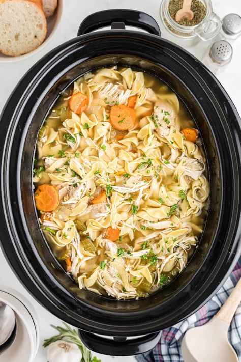 Chicken noodle soup in crock pot. Crockpot Chicken Noodle Soup Recipes, Crockpot Chicken Noodle Soup, Slow Cooker Chicken Noodle, Slow Cooker Chicken Noodle Soup, Chicken Soup Crockpot, Chicken Noodle Soup Crock Pot, Chicken Noodle Soup Easy, Easy Slow Cooker Chicken, Easy Dinner Recipes Crockpot