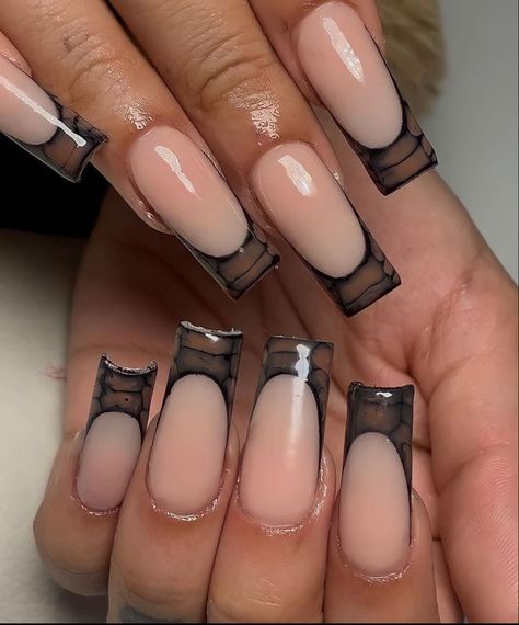 Black French Tip Nail, Jamaica Nails, Black French Tip, French Tip Nail Art, Aqua Nails, Manicure Designs, French Manicure Designs, Ombre Acrylic Nails, Classy Acrylic Nails