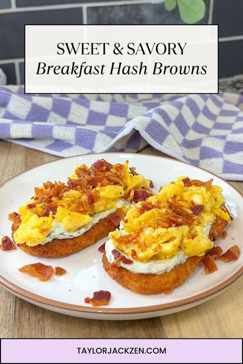 SWEET & SAVORY BREAKFAST LOADED HASH BROWNS 😮‍💨 who wants one??

#loadedhashbrowns #hashbrowns #viralrecipe #breakfastideas #breakfast #breakfastinspo #baconandeggs Hashbrown Patty Breakfast Ideas, Breakfast Ideas With Hashbrown Patties, Loaded Hashbrowns Breakfast, Fully Loaded Hash Browns, Hash Brown Toast, Breakfast With Hashbrown Patties, Hashbrown Breakfast Sandwich, Hashbrown Patty Recipes, Trader Joes Hashbrowns Recipes