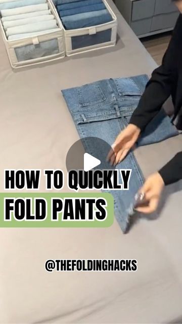 Folding Slacks Pants, Pant Folding Trick, How To Fold Your Pants, How To Fold Your Jeans, Cloths Folding For Travel, Folding Jeans Hack, How To Fold Trousers For Packing, How To Fold Jeans For Packing, Folding Jeans For Travel Packing Hacks