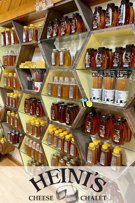 If you're looking for a little something sweet, we've got just what you need! You'll want to try them all with a wonderful selection of honey to add to your meals. Stop in to see all of our varieties for yourself, or shop for them online on our website today. Honey Shop Design Ideas, Honey Display, Honey Label Design, Bee Room, Honey Store, Mall Kiosk, Wood Bees, Honey Label, Vegetable Shop