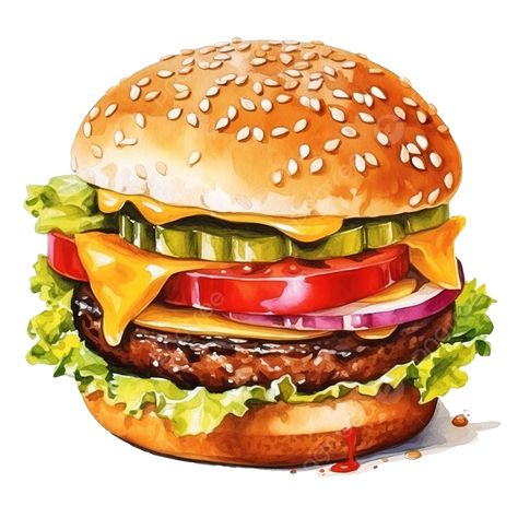 burger fast food watercolor hamburger burger watercolor png Food Truck Burger Ideas, Hamburger Watercolor, Food Reference Photos, Burger Watercolor, Hamburger Clipart, Burger Sketch, Hamburger Drawing, Burger Clipart, Food Art Illustration