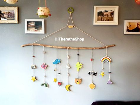 Clay Mobile, Ceramic Mobile, Garden Chimes, Mobile Home Decor, Wall Mobile, Long Wall Art, Hanging Crafts, Clay Wall Hanging, Teacher Vibes