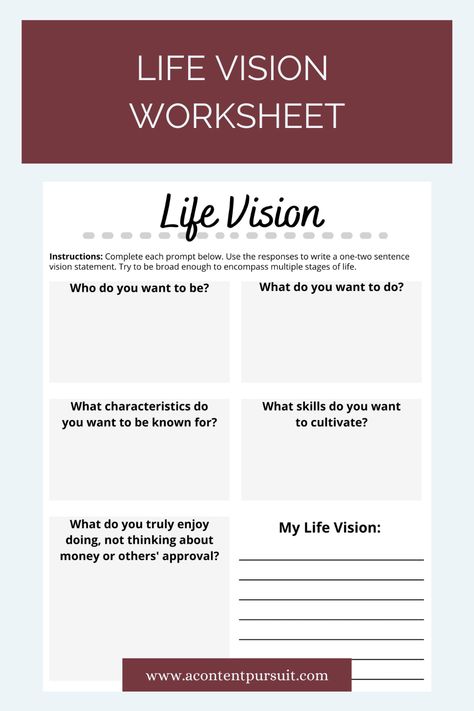 Life Vision Worksheet with questions and instructions. Dream Life Worksheet, Writing Your Life Vision List, Life Vision Worksheet, Personal Vision Statement Examples, Vision Statement For Marriage, Personal Vision Statement, People With Purpose Goals And Vision, Life Mission Statement, Vision Statement Examples