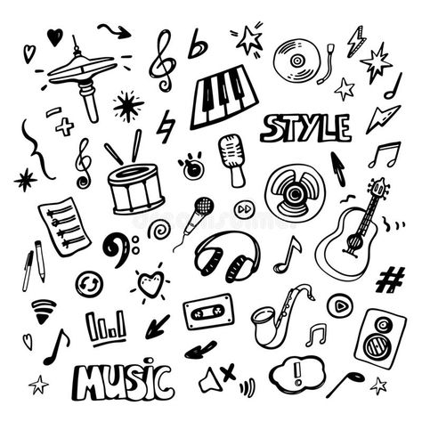 Illustration about Music doodles. Hand drawn musical icons. Set of vector music symbols. Illustration of cartoon, icon, background - 175652785 Doodles Music, Music Doodles, Graffiti Workshop, Music Notes Drawing, Music Sketch, Music Doodle, Symbol Drawing, Small Doodle, Note Doodles