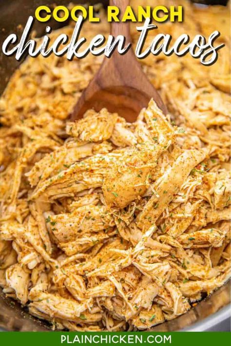 Slow Cook Chicken Tacos, Cool Ranch Chicken Tacos, Cool Ranch Chicken, Crockpot Ranch Chicken Tacos, Crockpot Ranch Chicken, Ranch Chicken Tacos, Crockpot Chicken Tacos Recipes, Ranch Chicken Crockpot, Chicken Ranch Tacos