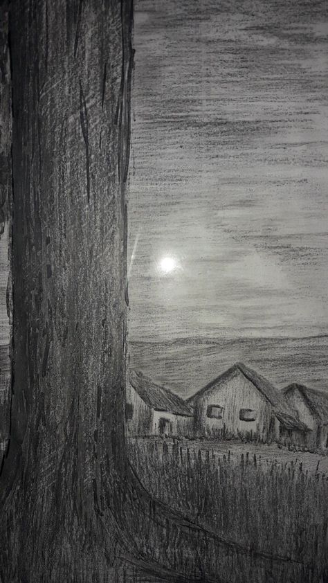 Nature Art Pencil Sketch, Charcoal Pencil Art Landscape, Drawings Scenic, Aesthetic Scenery Sketch, Simple Landscape Drawing Sketch, Charcoal Art Simple, Charcoal Landscape Drawing Easy, Easy Charcoal Drawing For Beginners Landscape, Tough Sketches