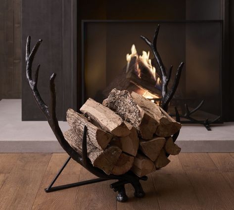 Fireplace Log Holder, Antlers Decor, Fireplace Logs, Log Holder, Lodge Decor, Rustic Lodge, Cabin Decor, House Inspo, Antlers