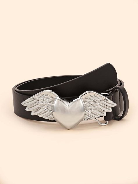 Black Casual   PU Leather  PU Buckle Belts Embellished   Women Accessories Y2k Accessories, Heart With Wings, Fashion Design Clothes, Black Heart, Hole Punch, Black Casual, Flower Shape, Amazing Products, Individual Style