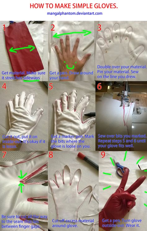 Someone asked me if I had any tips on making gloves, and I just snapped a few pictures of my own that I was making. Just thought I'd share it with you guys, hope it comes in handy ! This was origin... Make Gloves, Gloves Tutorial, Outfits Guys, Pola Topi, Sew Ins, Cosplay Tutorial, Cosplay Diy, 자수 디자�인, Sewing Design