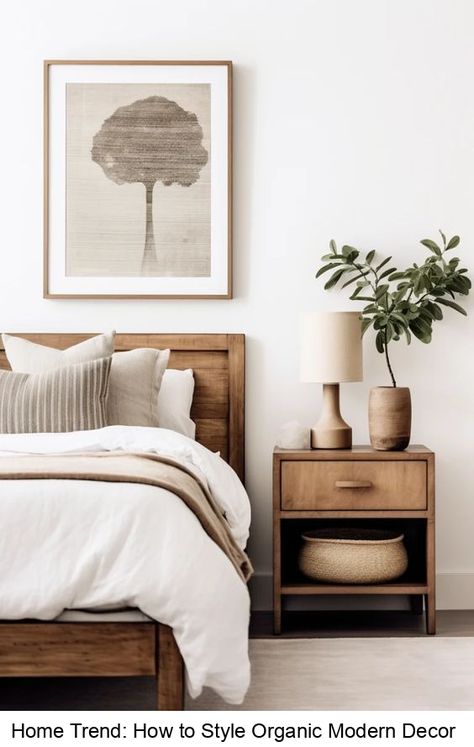 All of the details you need to style your home with organic modern decor. The perfect balance of sleek comfort with a touch of nature inspired warmth. \\ Organic Modern Headboard, Organic Modern Design Bedroom, Organic Modern Bedroom Inspiration, Organic Modern Bedroom, Organic Bedroom, Modern Bedroom Ideas, Bedroom Vibes, Modern Bedroom Interior, Scandinavian Bedroom