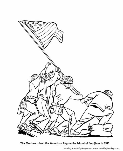 Memorial Day Coloring Pages - Battle of Iwo Jima Iwo Jima Flag Raising, Iwo Jima Flag, American Flag Coloring Page, Veterans Day Coloring Page, Memorial Day Coloring Pages, Patriotic Symbols, July Colors, Flag Coloring Pages, Iwo Jima