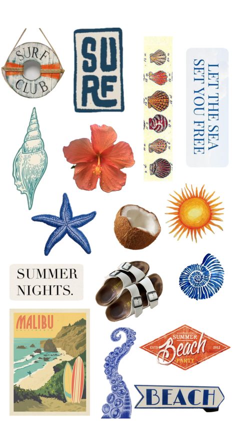 Surf Room, Surf Stickers, Cute Summer Wallpapers, Sketch Journal, Scrapbook Printing, Summer Scrapbook, Cute Simple Wallpapers, Preppy Wallpaper, Vintage Poster Art