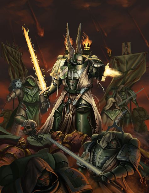 40k Fan Art, Warhammer 40k Dark Angels, 40k Dark Angels, Warhammer Dark Angels, Dark Angels 40k, Space Marine Art, Dark Eldar, Warhammer Paint, Vaporwave Art