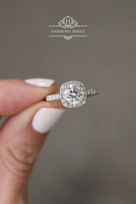 #cushionring #cushionengagementrig #cushionhaloring #engagementring #harmonyjewelsldn Cushion Halo Ring, Square Wedding Rings, Diamond Shaped Engagement Ring, Square Halo Ring, Square Halo Engagement Rings, Most Beautiful Engagement Rings, Wedding Ring Cushion, Elegant Wedding Rings, Square Engagement Rings