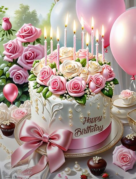 Happy Birthday For Women, Happy Birthday Flower Cake, Happy Birthday Cute, Happy Birthday Flowers Gif, Happy Birthday Bouquet, Happy Birthday For Her, Happy Birthday Pink, Happy Birthday Wishes Pics, Happy Birthday Floral