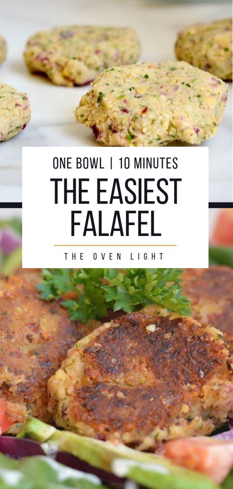 Easy Falafel Recipe Air Fryer, Simple Medeteranian Recipes, Oven Falafel Recipe, Easy Homemade Falafel, Simple Falafel Recipe, Falafel Easy Recipe, Mediterranean Falafel Recipe, Salad With Falafel, Vegetarian Light Dinner