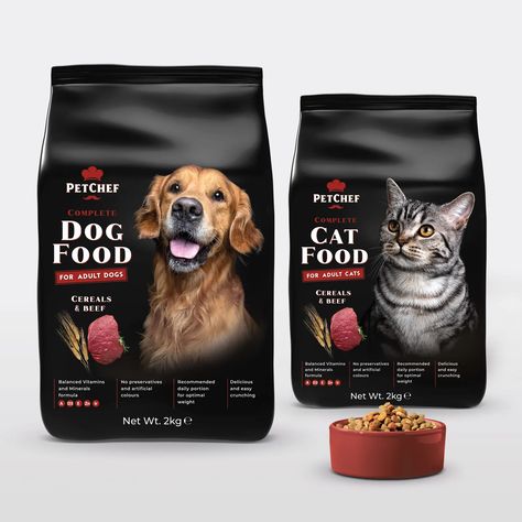 Pets Food Packaging, Cat Food Packaging Design, Cat Food Packaging, Pet Advertising, Pet Food Packaging, Class Pet, Pet Items, Consumer Packaging, Black Packaging