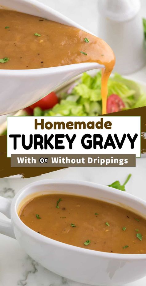 Skip the store-bought stuff and try this foolproof homemade turkey gravy recipe that will elevate any holiday meal or special occasion. Make the perfect turkey gravy each and every time, with or without drippings! Turkey Gravy Recipe Easy, Best Turkey Gravy, Turkey Gravy From Drippings, Turkey Gravy Easy, Homemade Turkey Gravy, Making Turkey Gravy, Homemade Gravy Recipe, Easy Gravy Recipe, Thanksgiving Gravy